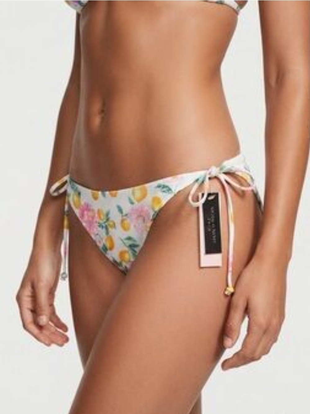 Victoria's Secret Womens White Floral Side Tie Bikini Swim Bottom Size M Regular